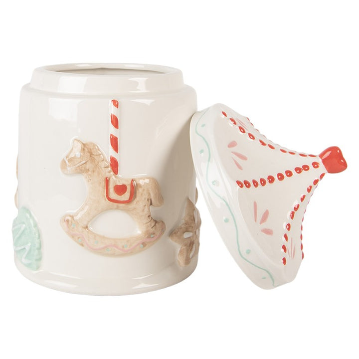 Clayre & Eef Voorraadpot Ø 15x22 cm Wit Bruin Keramiek