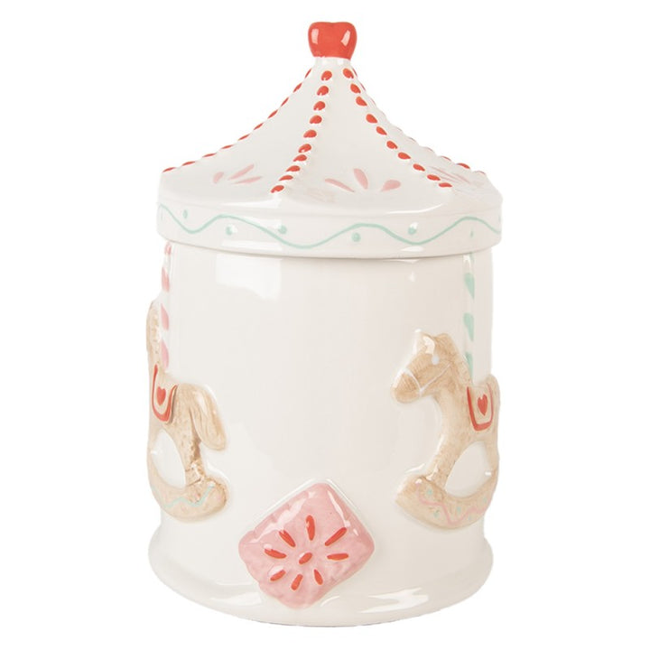 Clayre & Eef Voorraadpot Ø 15x22 cm Wit Bruin Keramiek