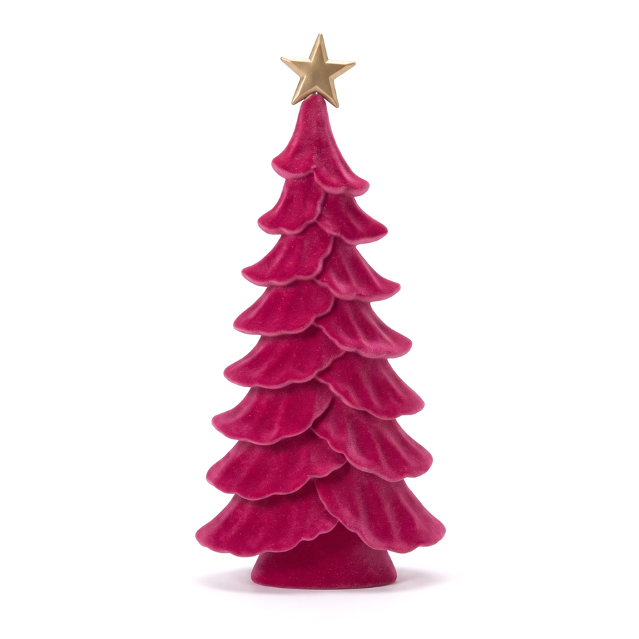 Velvet kerstboom fuchsia met gouden ster 65 cm