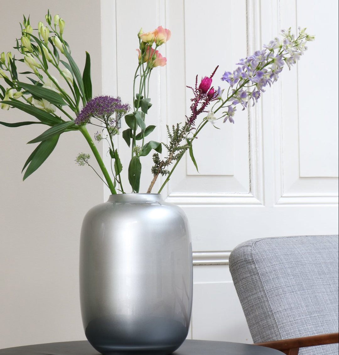 Artic Silver vaas – Mondgeblazen zilveren designvaas van glas