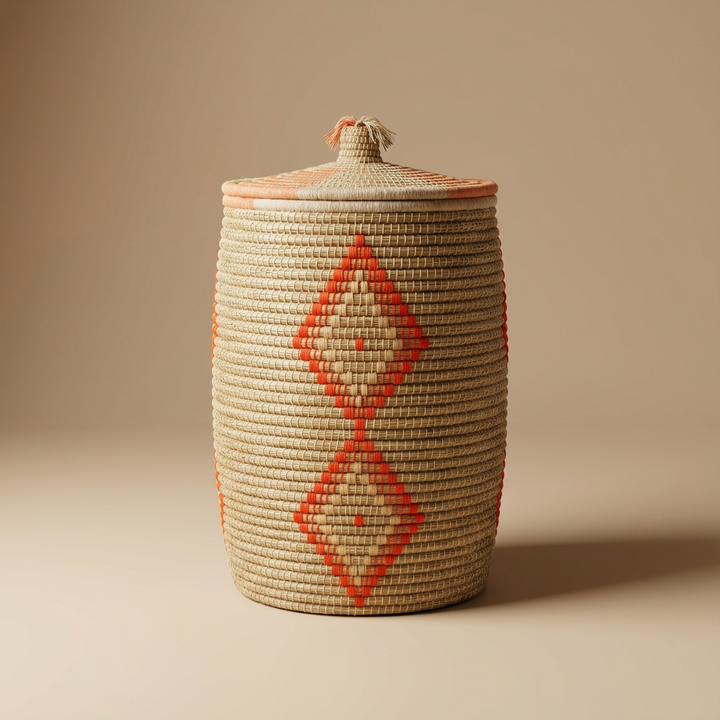 Rieten Opbergmand met Deksel – Marokkaans Handwerk