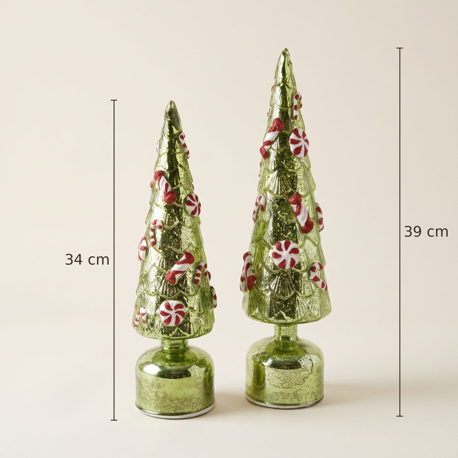 Afmetingen groene LED kerstboom 34 cm en 39 cm