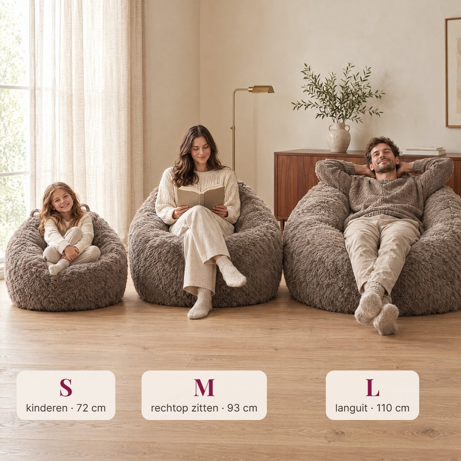 Elsa fluffy lounge stoel – S, M en L met personen