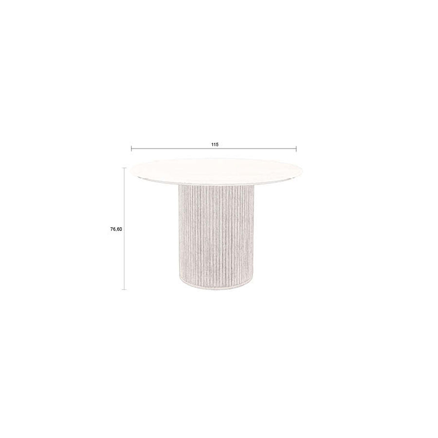 Maattekening ronde eettafel travertin 115 x 77 cm Dutchbone Arda