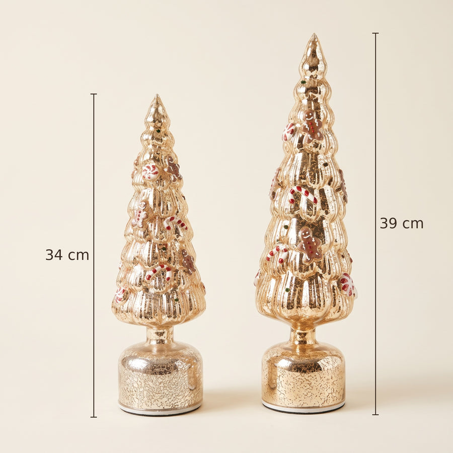 Afmetingen gouden LED kerstboom 34 cm en 39 cm