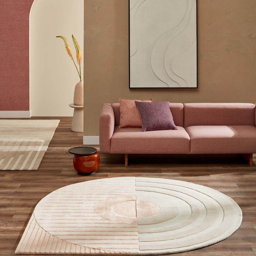 Brinker Feelgood Fano Girare rond wollen vloerkleed in wit en beige