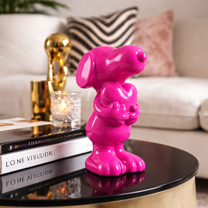 Keramiek Hond met Hart Roze – Hoogglans Beeld 20,5 cm