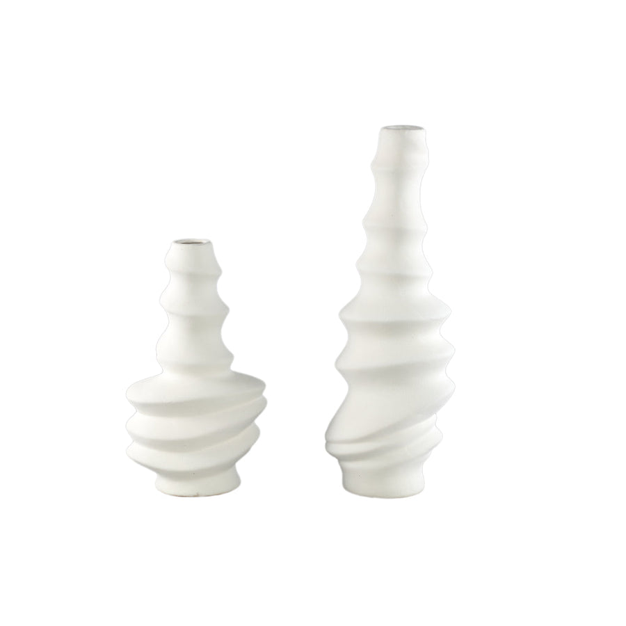 Georgy White ceramic pot round spiral L PTMD