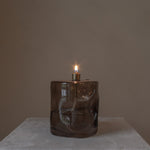 Glazen olielamp bruin met bronzen dop – Ash & Ivory