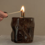 Olielamp bruin handgemaakt borosilicaatglas detail
