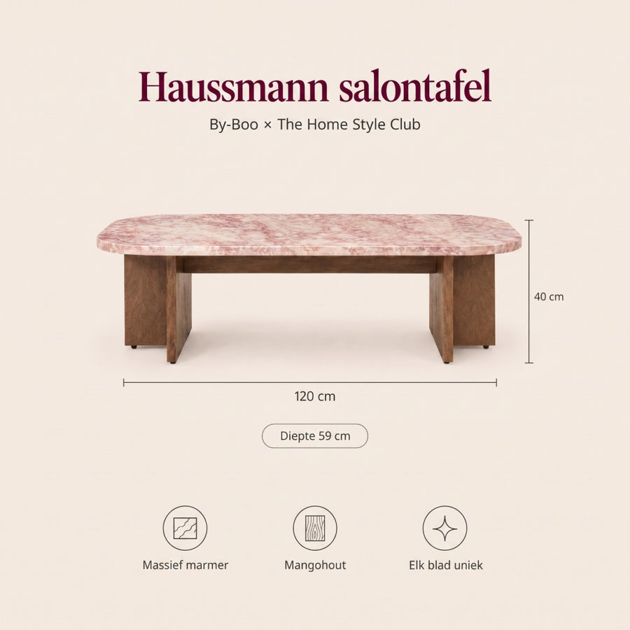 By-Boo Haussmann Salontafel Marmer – Mangohout 120 cm
