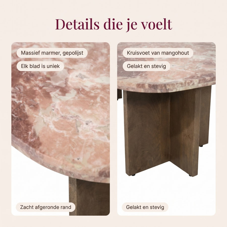 By-Boo Haussmann Salontafel Marmer – Mangohout 120 cm