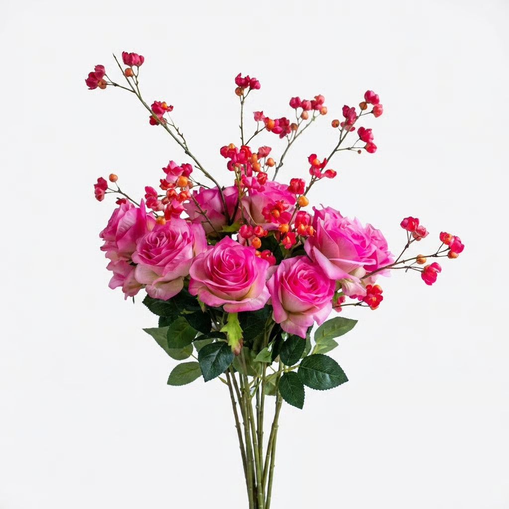 Zijden Valentijnsboeket met Artic Sparkle Silver Vaas