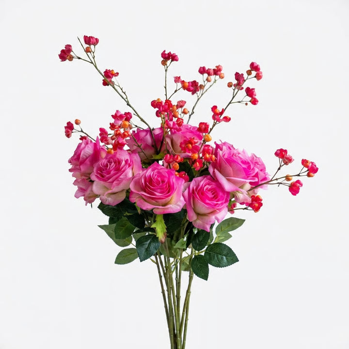 Zijden Valentijnsboeket met Artic Sparkle Silver Vaas