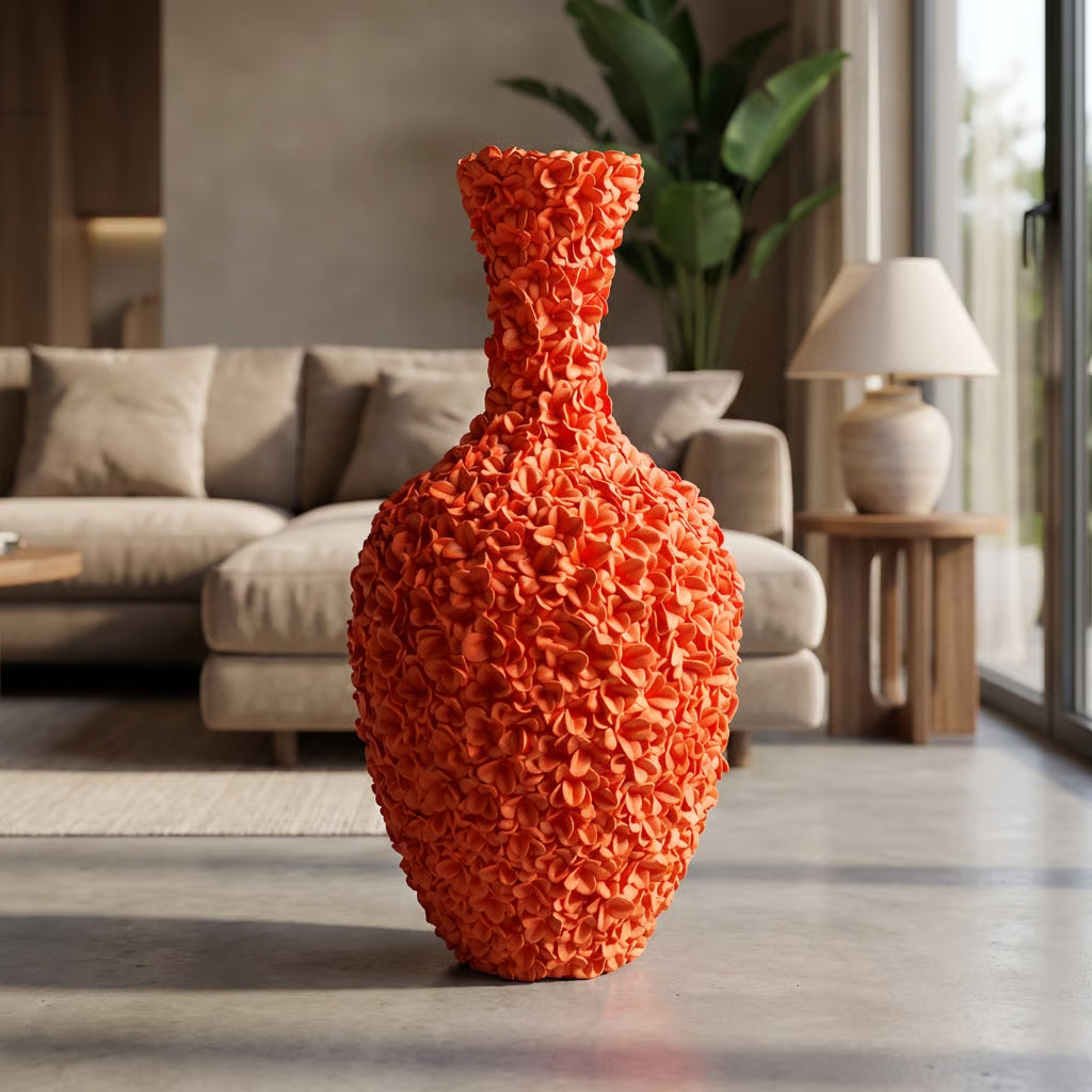 Oranje Design Vaas 80 cm – Grote Decoratieve Vaas voor Interieur