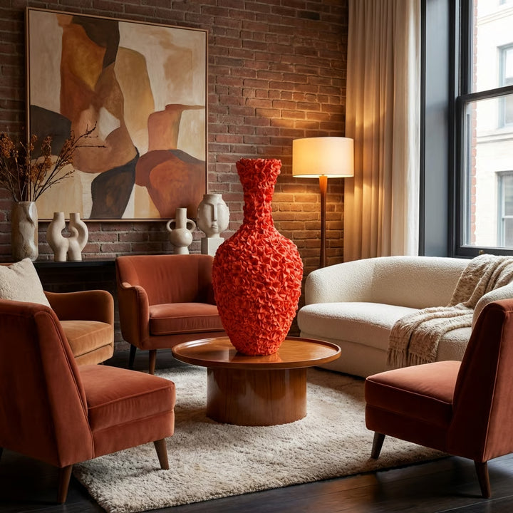 Oranje Design Vaas 80 cm – Grote Decoratieve Vaas voor Interieur