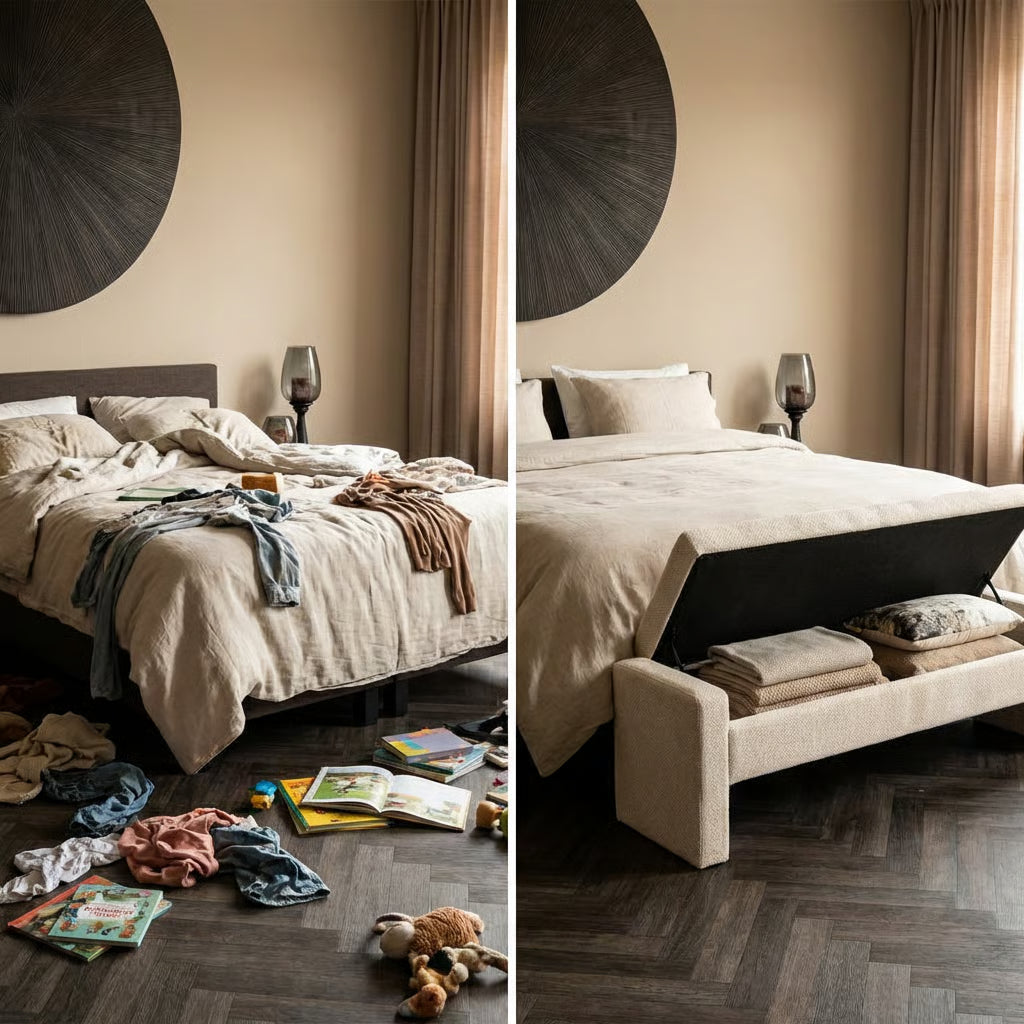 Sidney Opbergbank 160 cm – Bank met Opbergruimte (Cream & Stone)