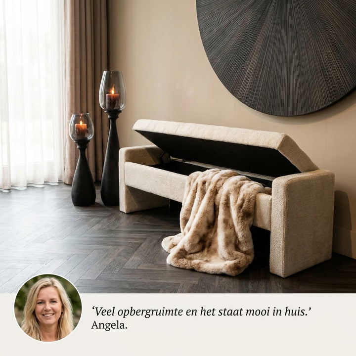 Sidney Opbergbank 160 cm – Bank met Opbergruimte (Cream & Stone)