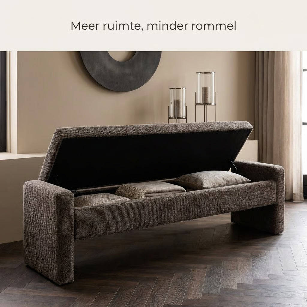 Sidney Opbergbank 160 cm – Bank met Opbergruimte (Cream & Stone)