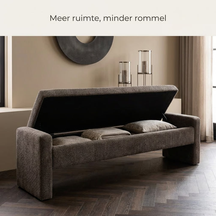 Sidney Opbergbank 160 cm – Bank met Opbergruimte (Cream & Stone)