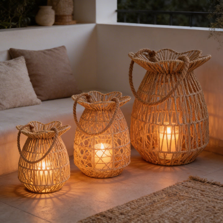 Rotan Windlicht Ananas – Natuurlijke tuin Lantaarns