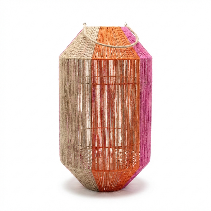 Rotan Windlicht Oranje/Fuchsia – Kleurrijke Lantaarn