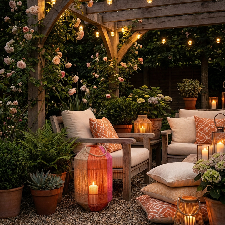 Rotan Windlicht Oranje/Fuchsia – Kleurrijke Lantaarn