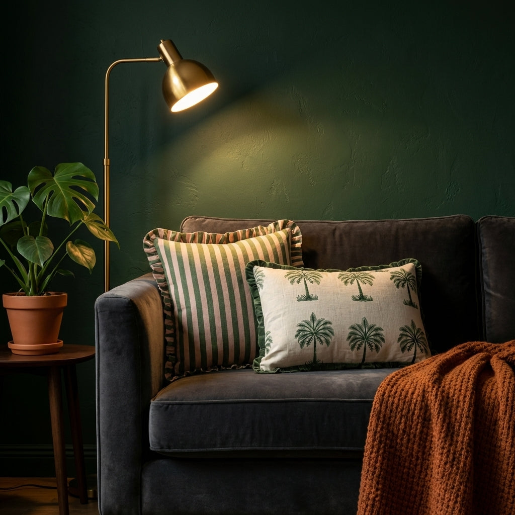 Lente Sierkussen 50x50 – Roze Groen Strepen met Ruches