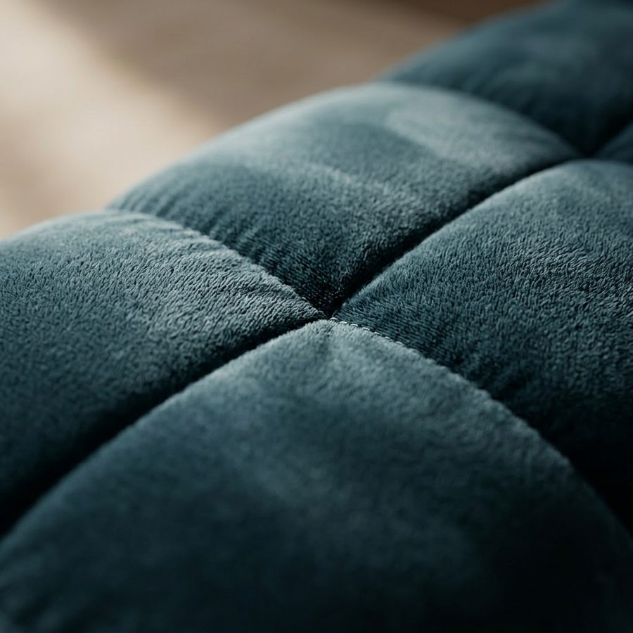 Royal Petrol 1,5-zitsbank - Close-up velours en stiknaad