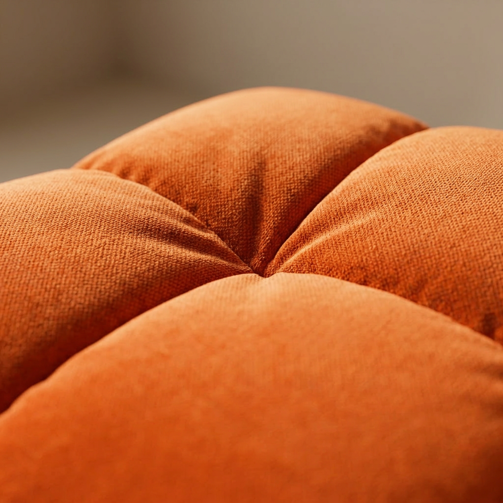 Royal Orange Chaise Longue - Close-up velours en stiknaad
