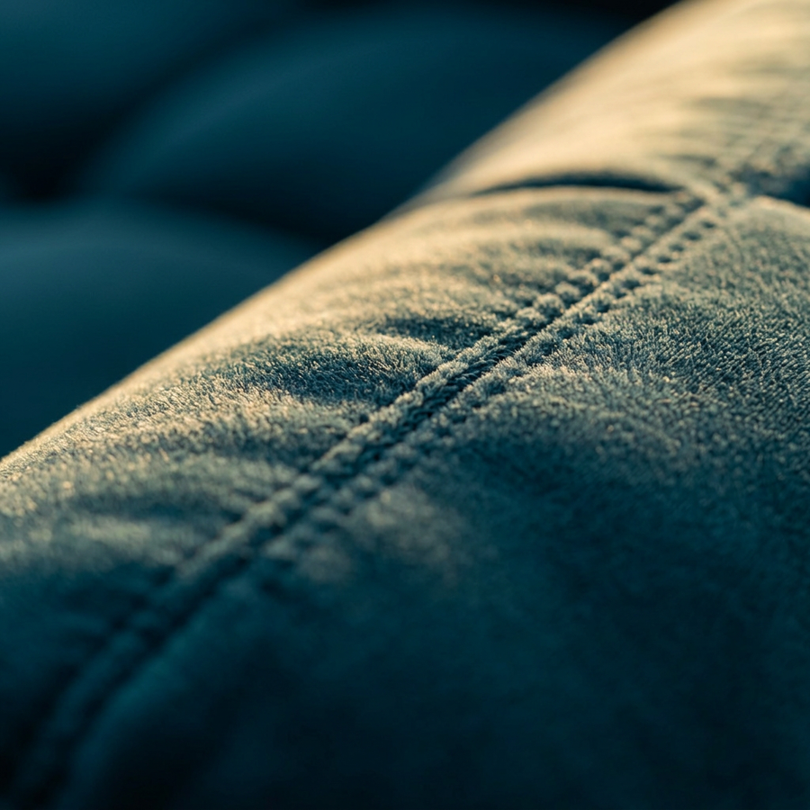 Velvet Chaise Longue Royal Petrol - Close-up velours en stiknaad