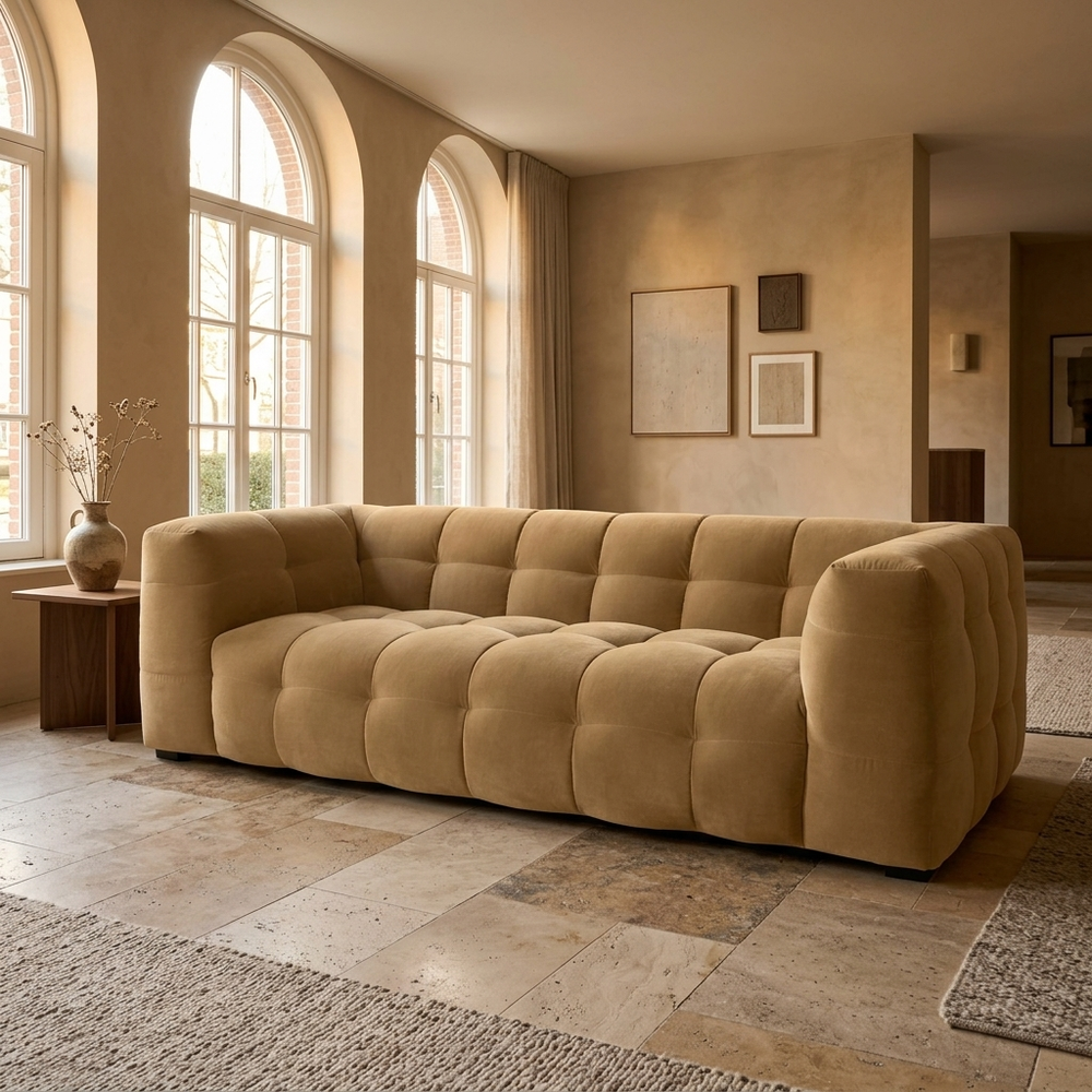 Velvet Bank 3-Zits Royal Sand - Hero interieurfoto boutique hotel woonkamer