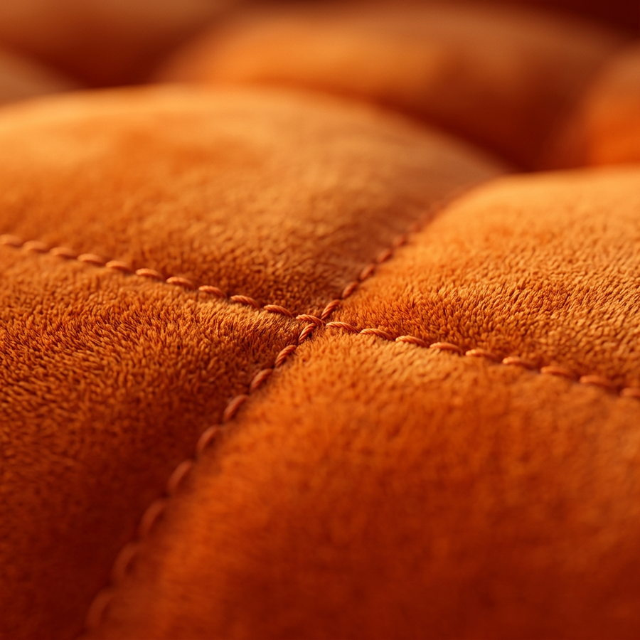 Velvet Bank 3-Zits Royal Orange - Close-up velours en stiknaad