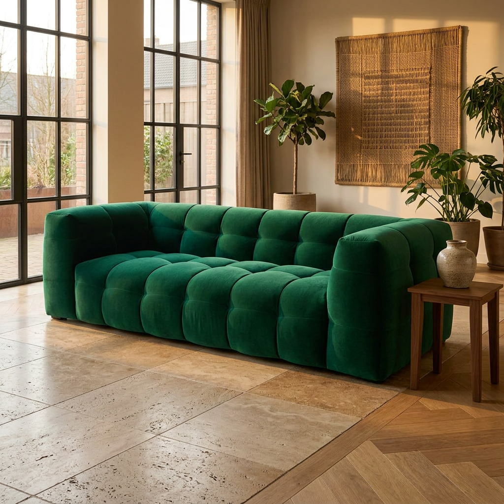 Velvet Bank 3-Zits Royal Mint - Hero interieurfoto boutique hotel woonkamer