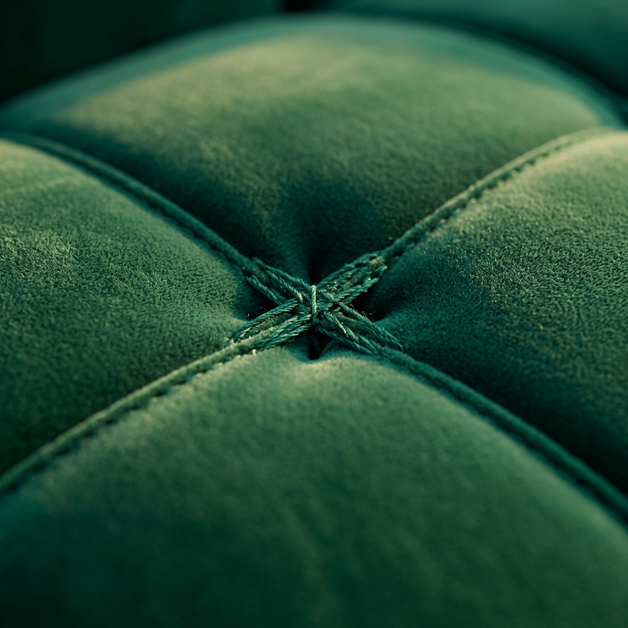 Velvet Bank 3-Zits Royal Mint - Close-up velours en stiknaad