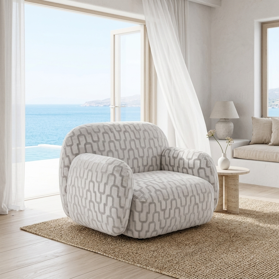 Paloma Fauteuil Wit Grijs Print – Coastal villa
