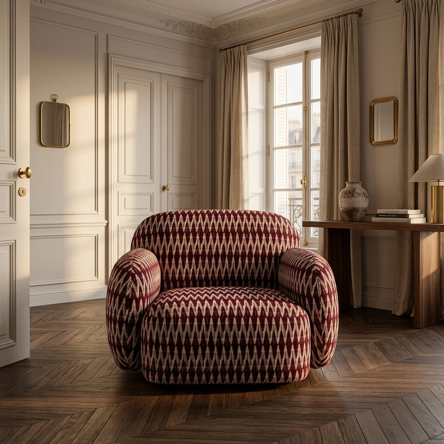 Paloma Fauteuil Chevron Burgundy - sfeerfoto