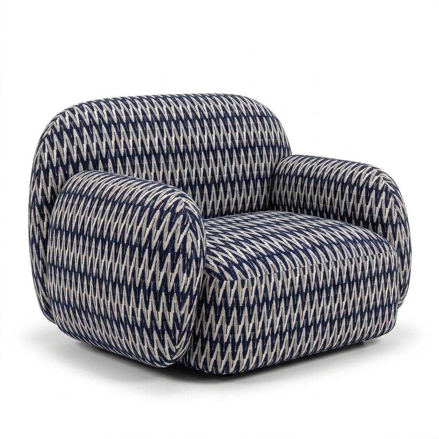 Paloma Fauteuil Chevron Navy - 3/4 aanzicht
