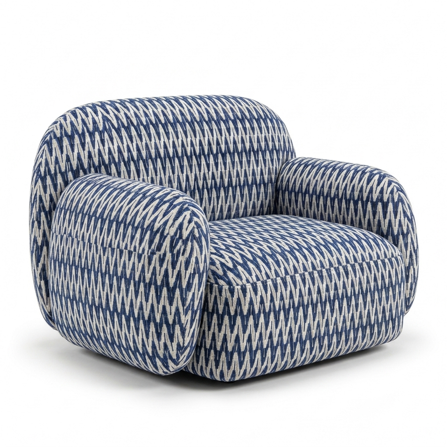 Paloma Fauteuil Chevron Blue - 3/4 aanzicht