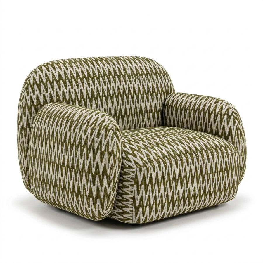 Paloma Fauteuil Chevron Olive - 3/4 aanzicht
