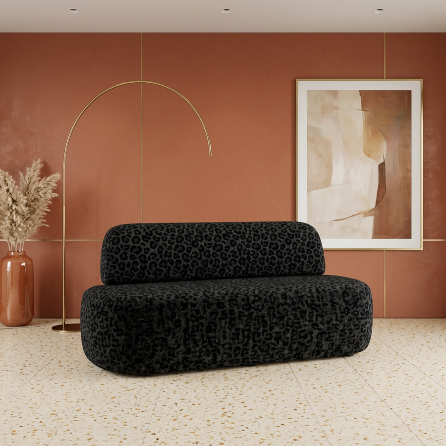 Granada panter eetkamerbank zwart luipaardprint – sfeerbeeld terracotta interieur