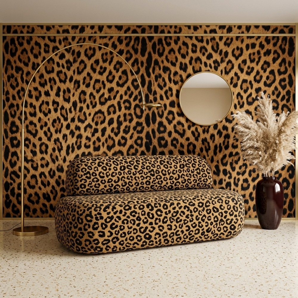 Córdoba panter eetkamerbank camel luipaardprint – sfeerbeeld panter interieur