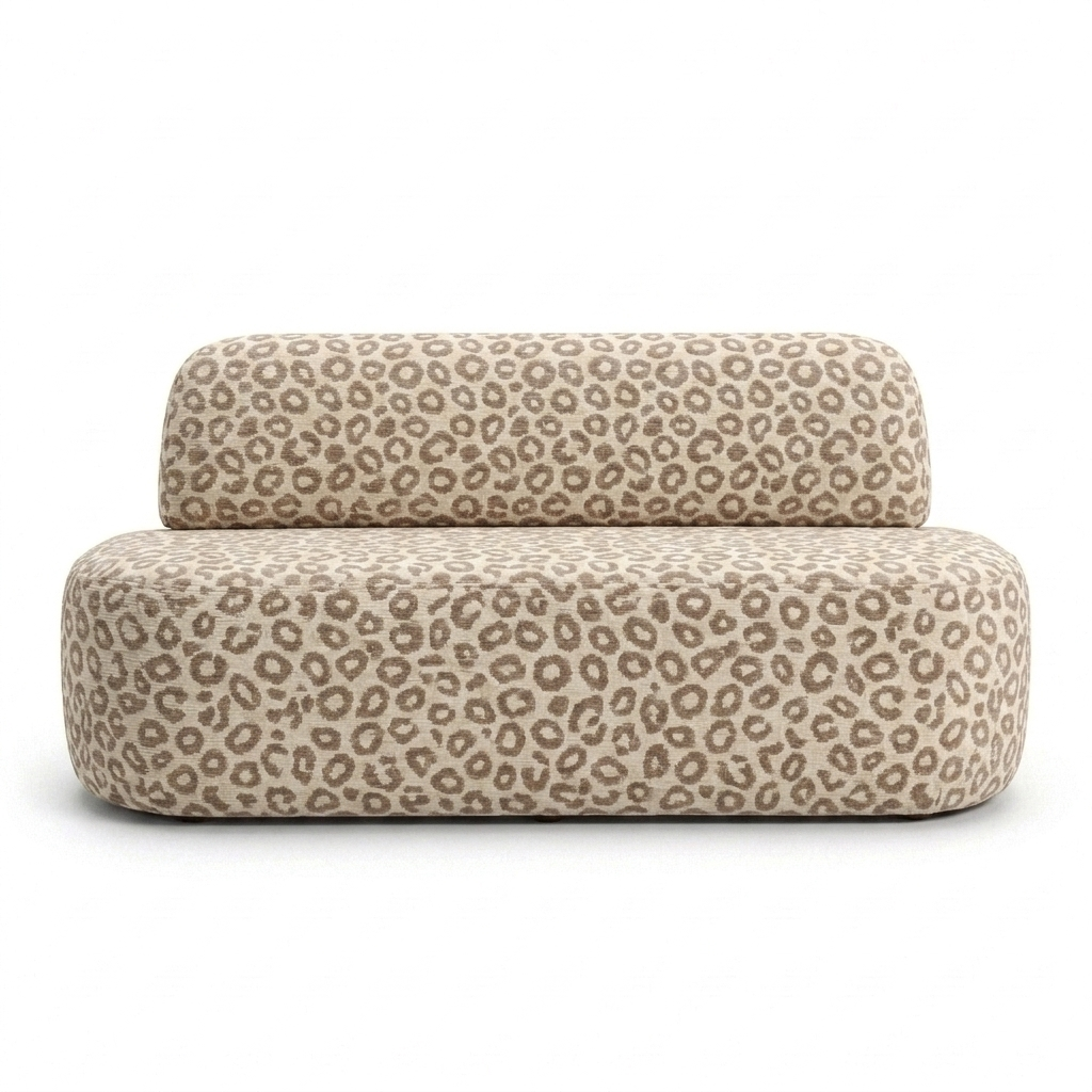 Ronda panter eetkamerbank beige luipaardprint – vooraanzicht