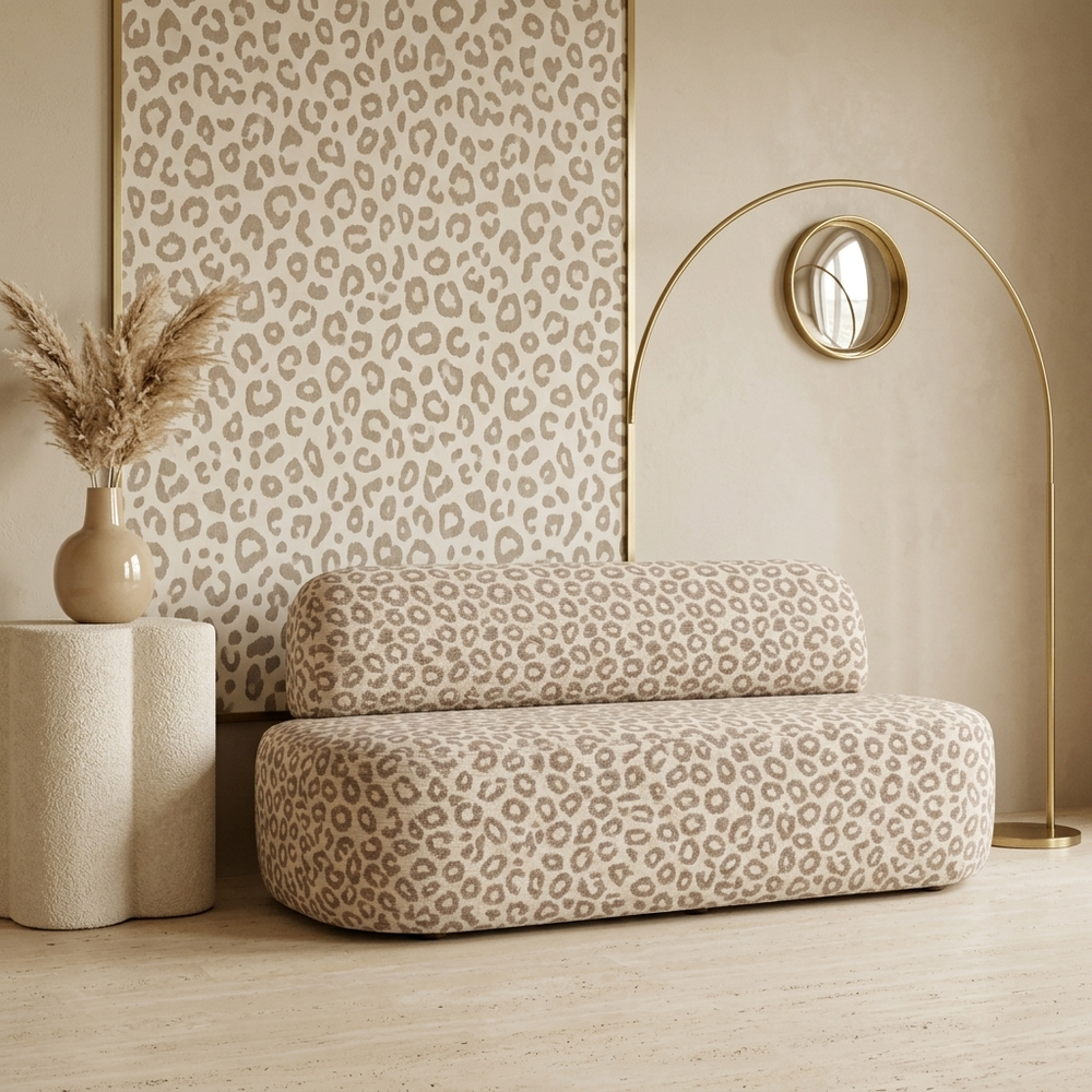 Ronda panter eetkamerbank beige luipaardprint – sfeerbeeld beige panter interieur