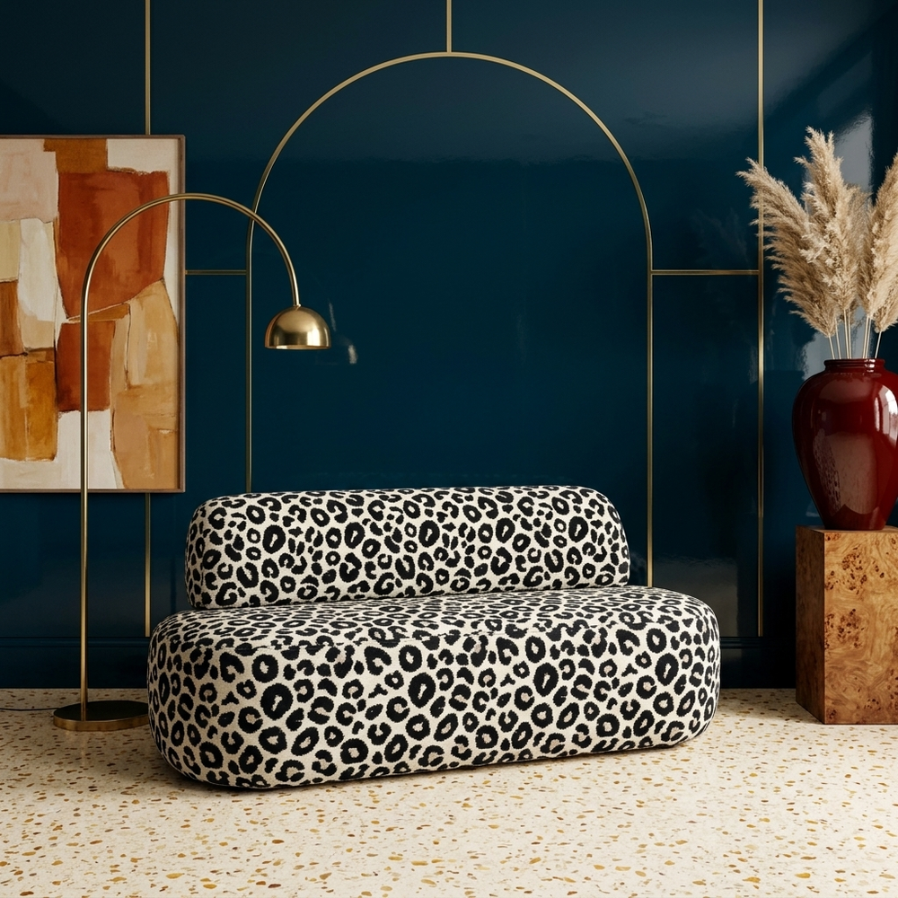 Toledo panter eetkamerbank zwart wit luipaardprint – sfeerbeeld interieur