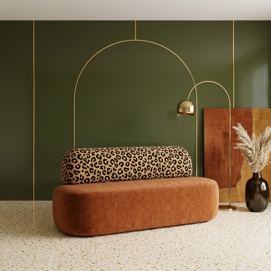 Almería panter eetkamerbank cognac – sfeerbeeld interieur