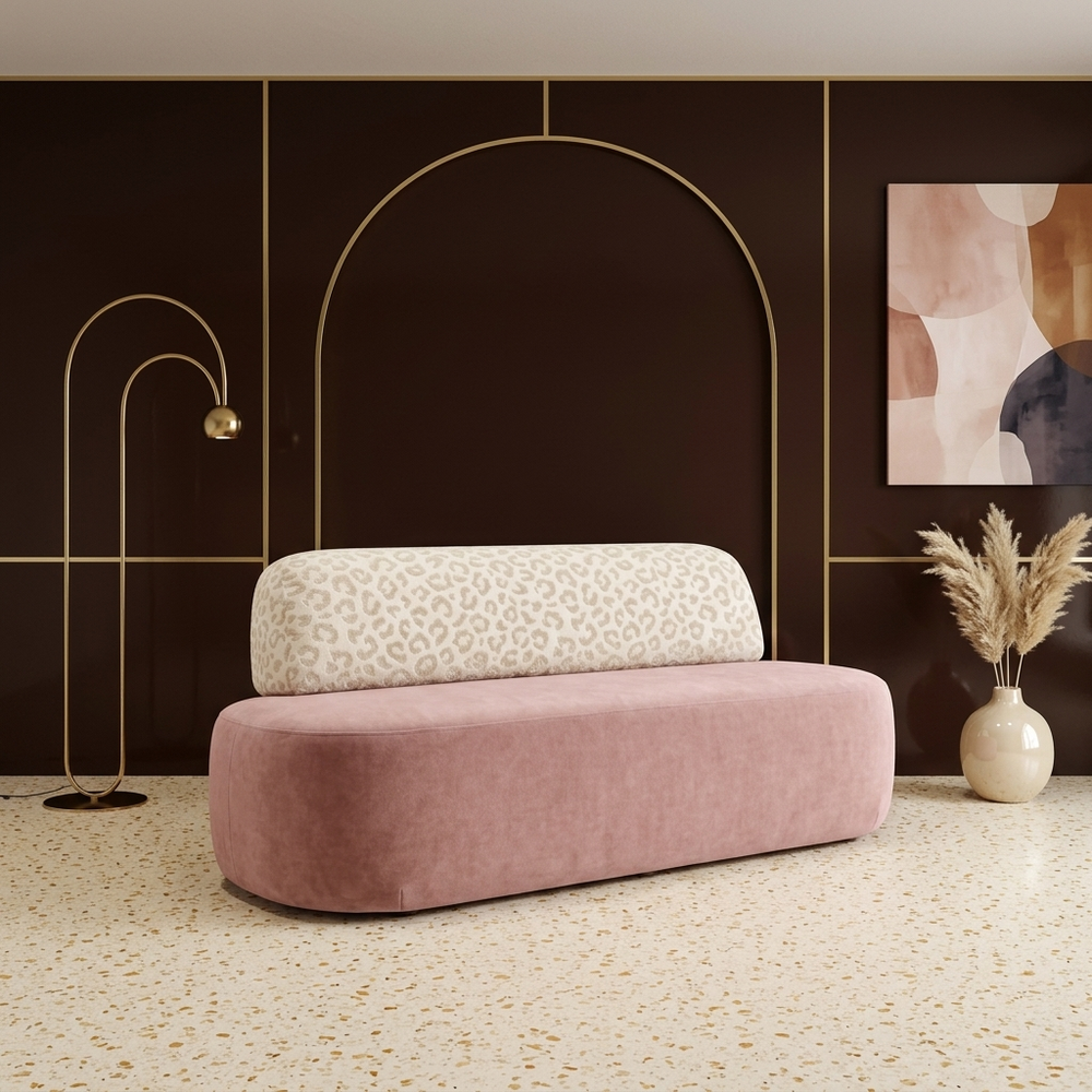 Murcia panter eetkamerbank oudroze – sfeerbeeld interieur