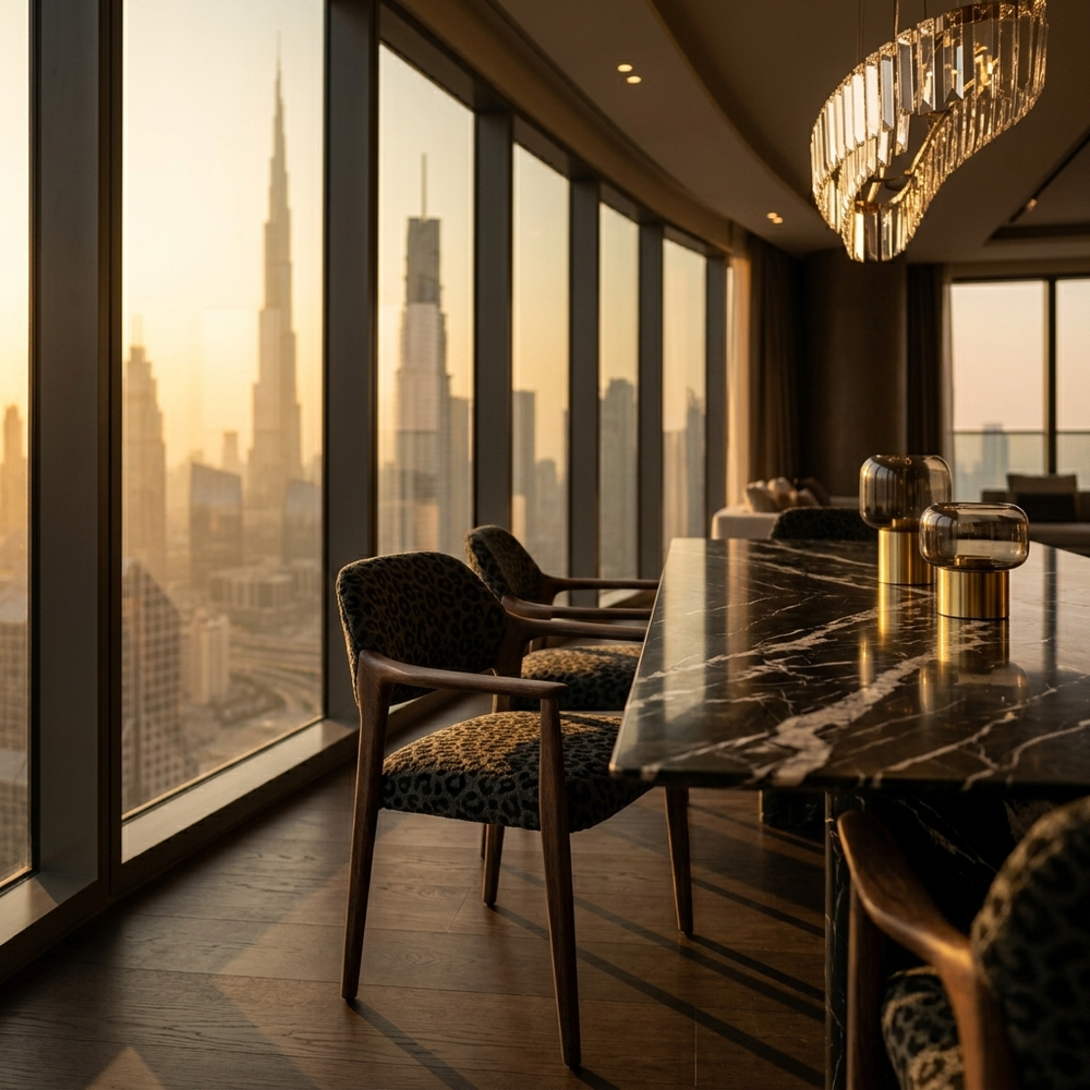 Paloma Eetkamerstoel Panter Antraciet in een Dubai penthouse