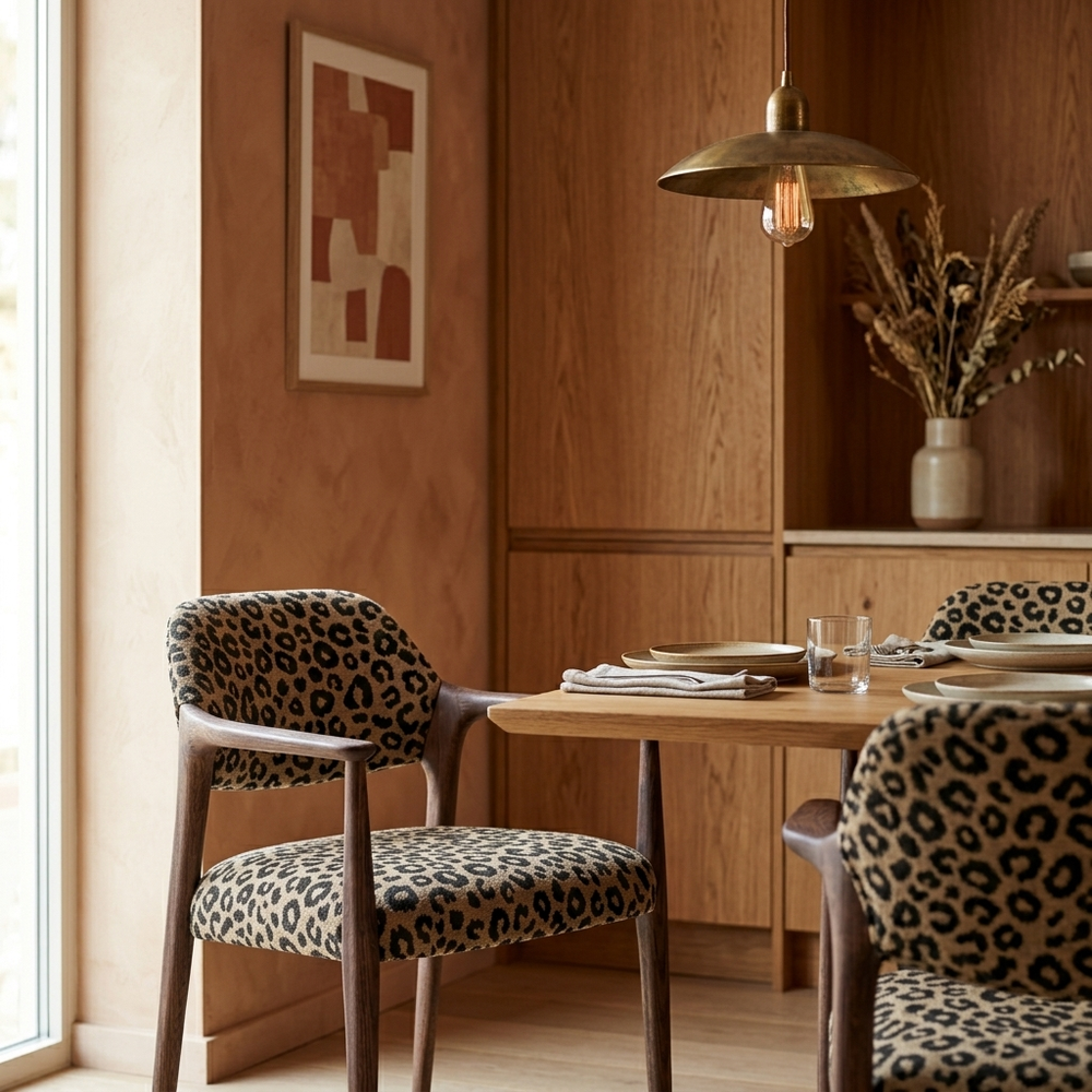 Paloma Eetkamerstoel Panter Zand aan een warme eettafel