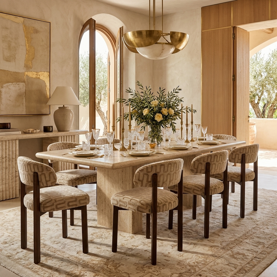 Paloma Velio II eetkamerstoel Romi 22 zand - sfeerbeeld Marbella villa